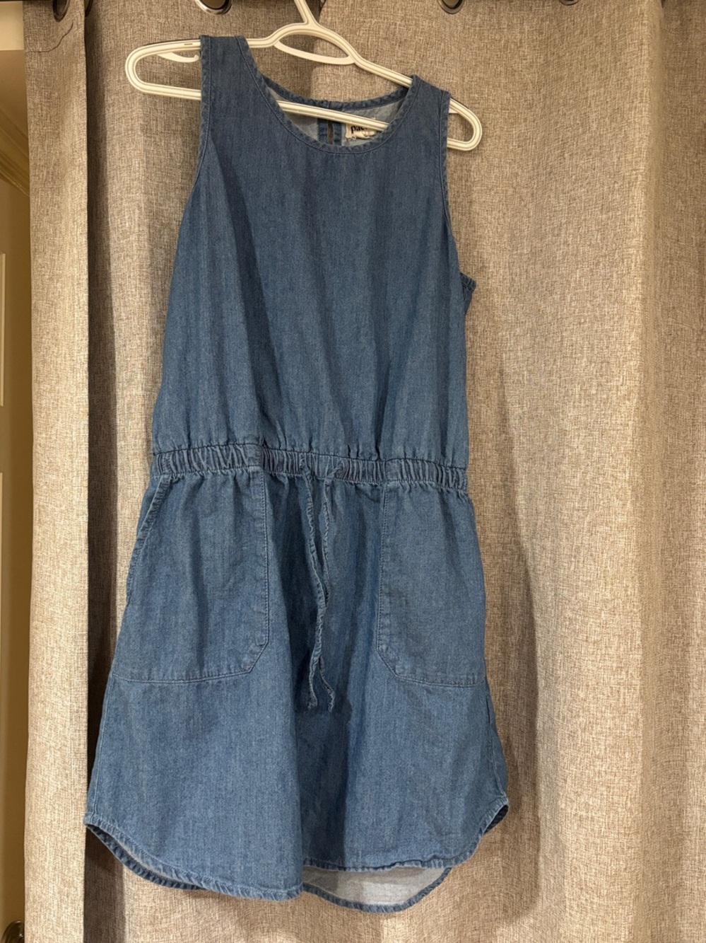 Sleeveless Denim Drawstring Waist Dress - Blue
